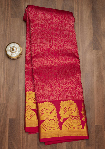 Rani Pink Zariwork Pure Silk Saree-Koskii