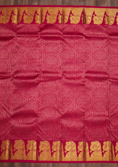 Rani Pink Zariwork Pure Silk Saree-Koskii