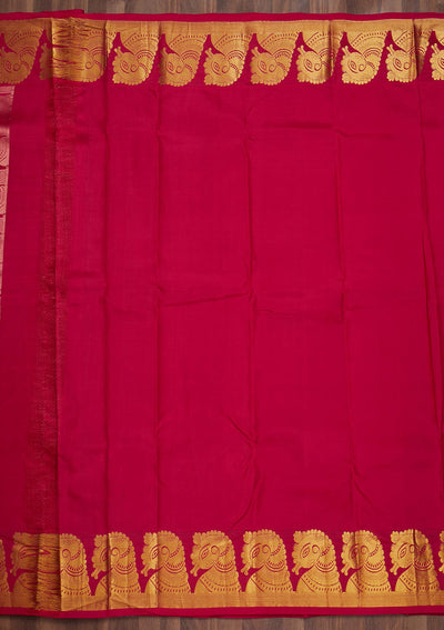 Rani Pink Zariwork Pure Silk Saree-Koskii