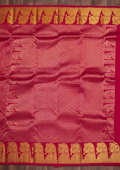 Rani Pink Zariwork Pure Silk Saree-Koskii