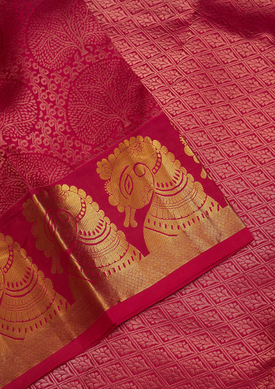 Rani Pink Zariwork Pure Silk Saree-Koskii