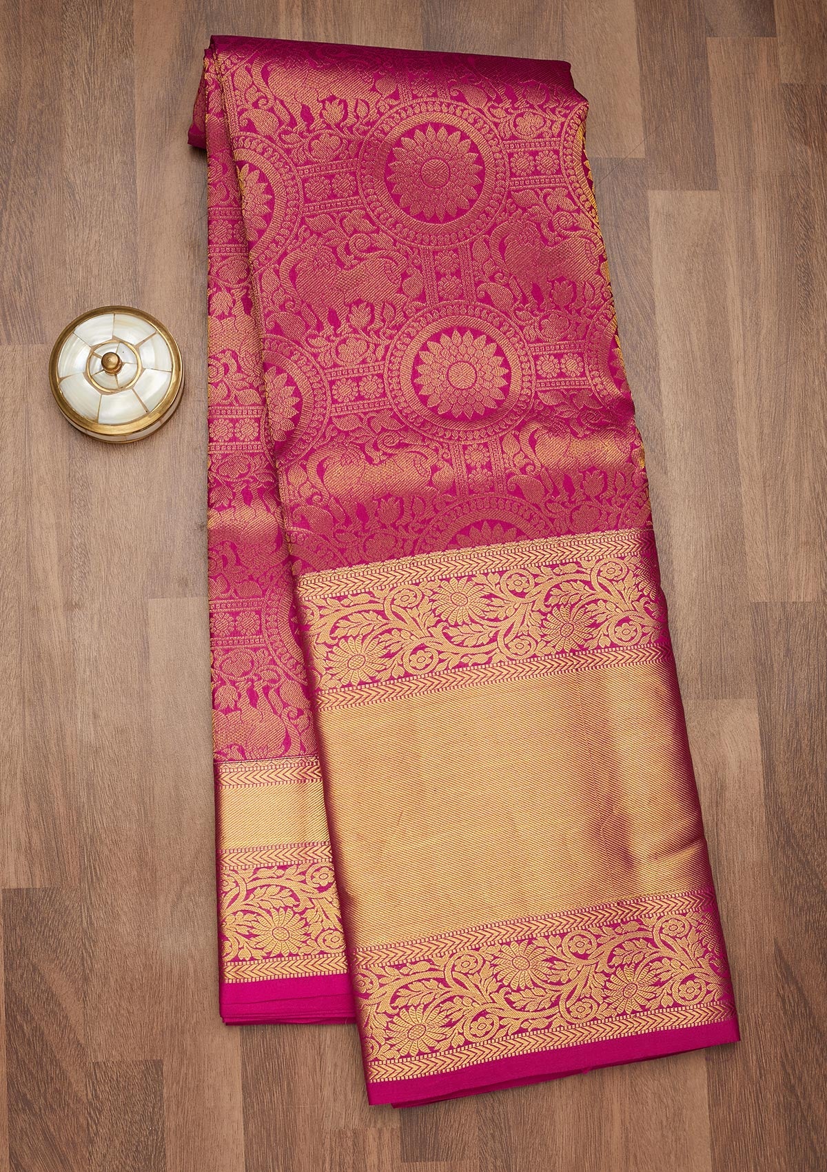 Rani Pink Zariwork Pure Silk Saree-Koskii