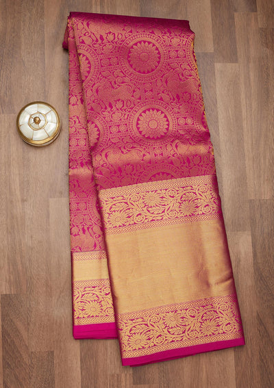 Rani Pink Zariwork Pure Silk Saree-Koskii