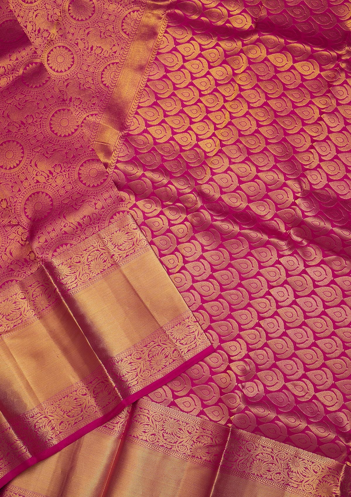 Rani Pink Zariwork Pure Silk Saree-Koskii