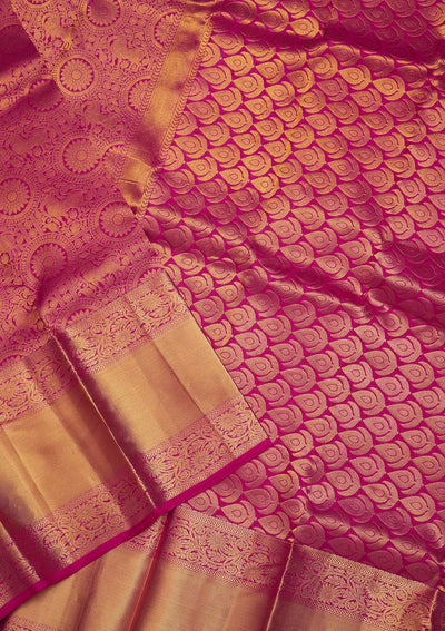 Rani Pink Zariwork Pure Silk Saree-Koskii