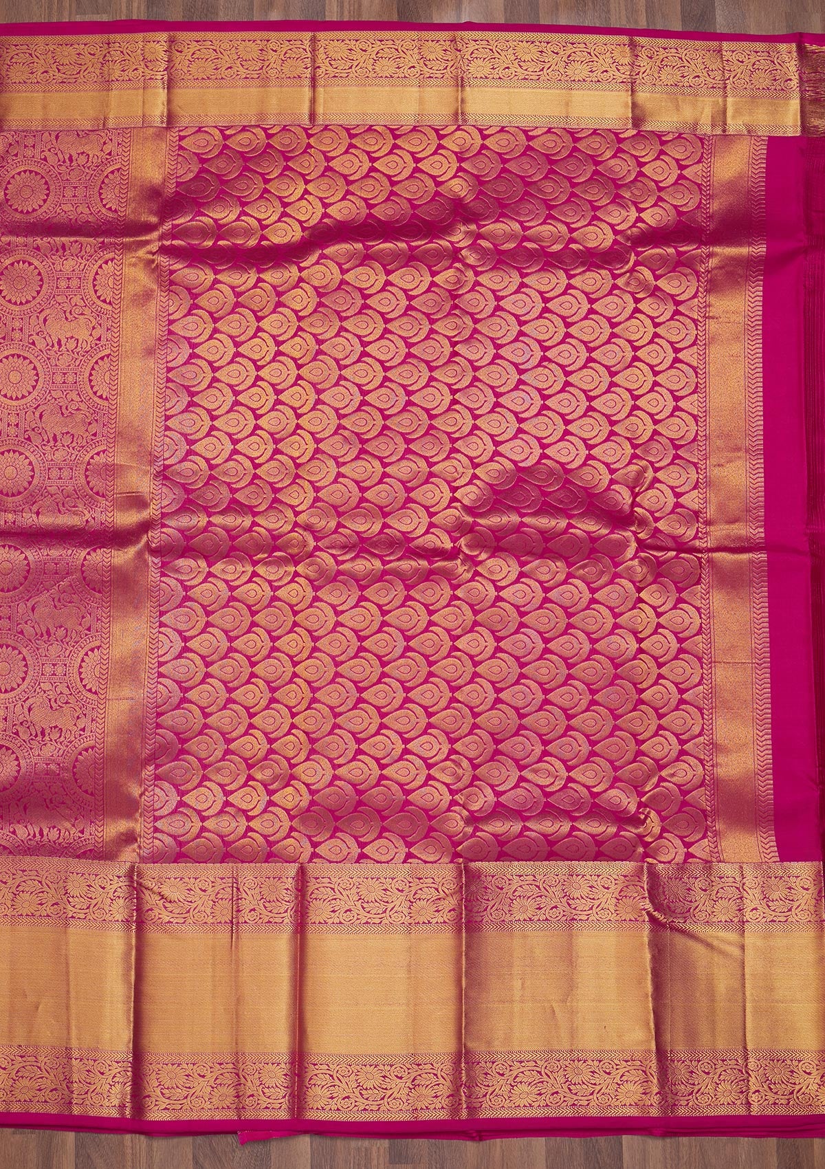 Rani Pink Zariwork Pure Silk Saree-Koskii