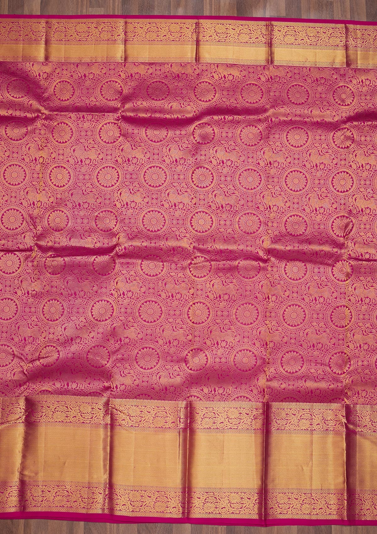 Rani Pink Zariwork Pure Silk Saree-Koskii