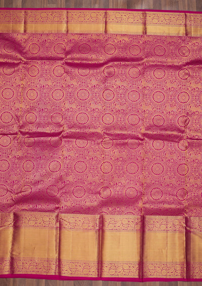 Rani Pink Zariwork Pure Silk Saree-Koskii