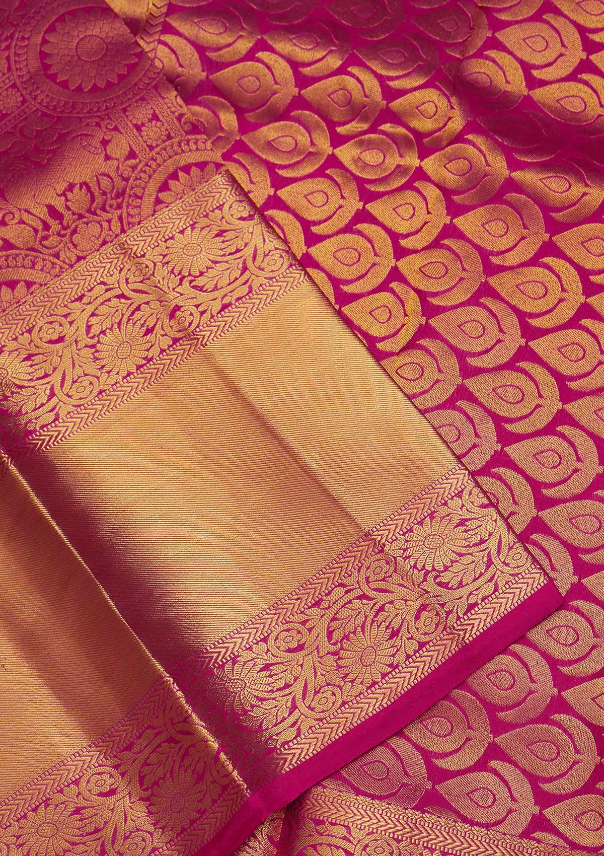 Rani Pink Zariwork Pure Silk Saree-Koskii