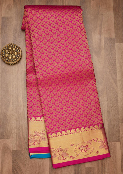 Rani Pink Zariwork Pure Silk Saree-Koskii