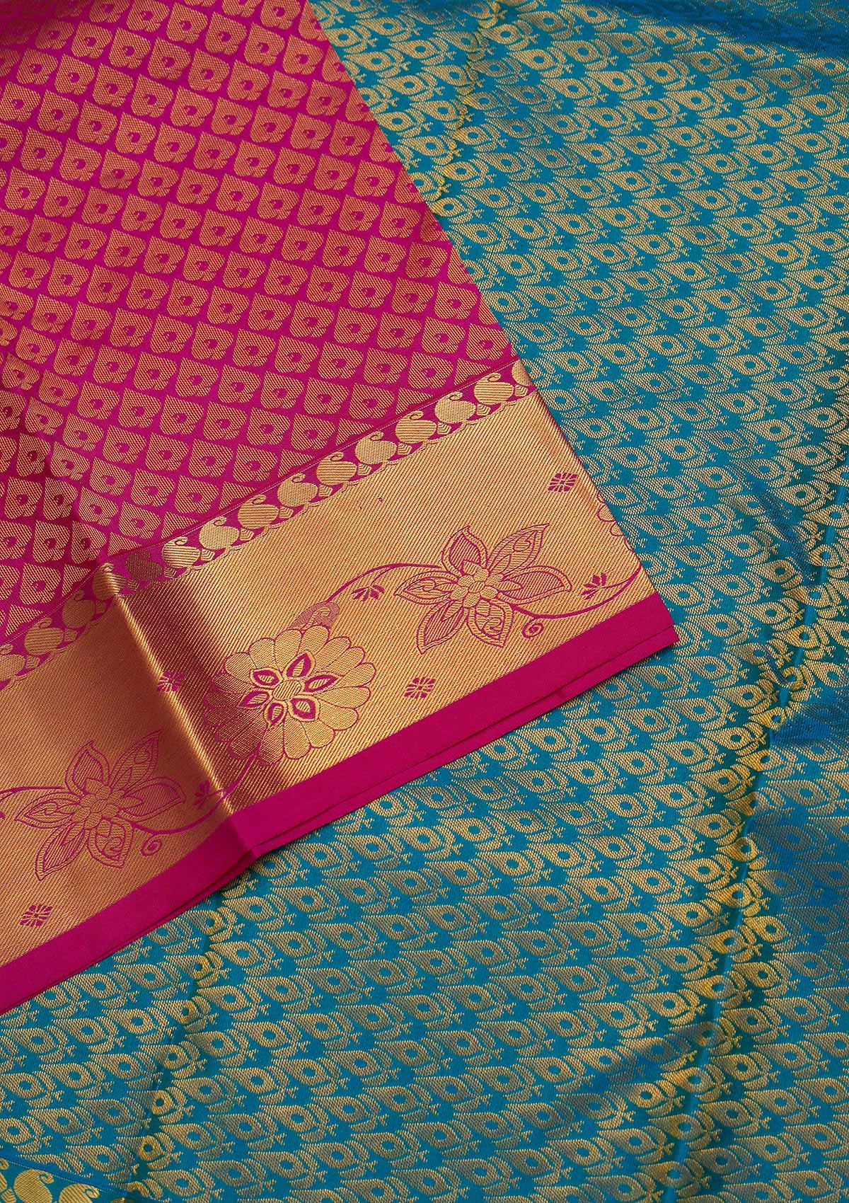 Rani Pink Zariwork Pure Silk Saree-Koskii