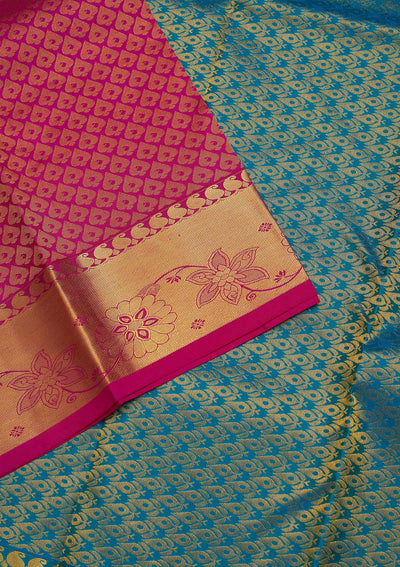 Rani Pink Zariwork Pure Silk Saree-Koskii