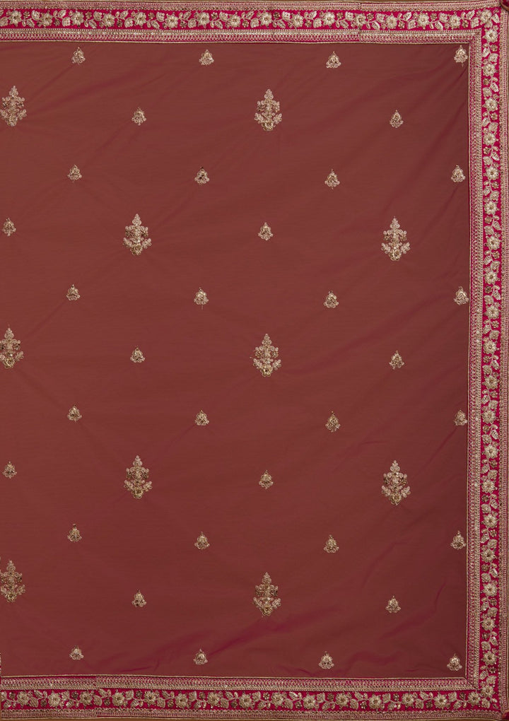 Rani Pink Zariwork Raw Silk Designer Semi-Stitched Lehenga - koskii