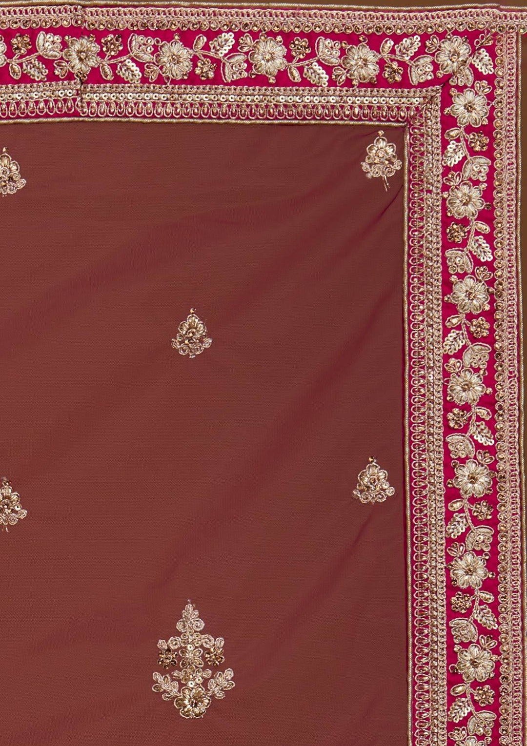Rani Pink Zariwork Raw Silk Designer Semi-Stitched Lehenga - koskii