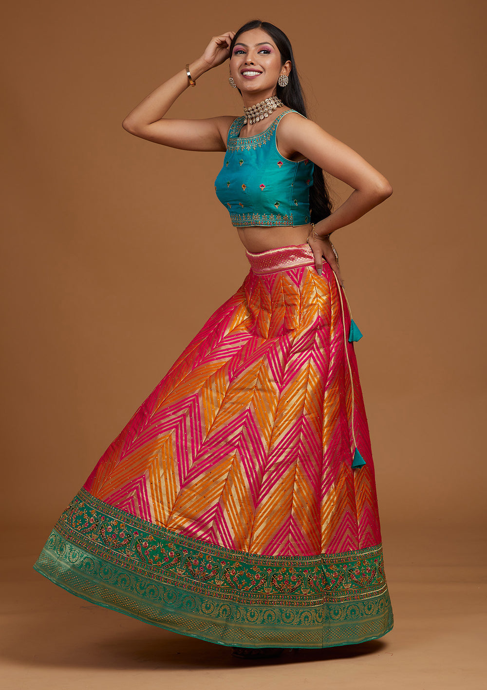 Rani Pink Zariwork Raw Silk Designer Lehenga-Koskii