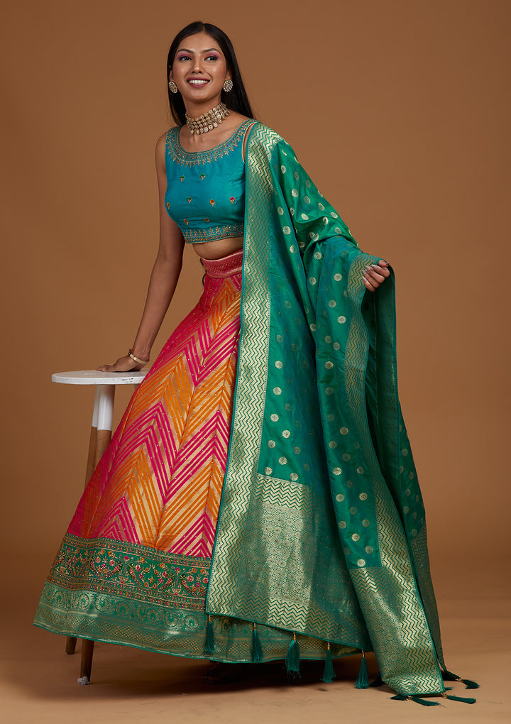 Rani Pink Zariwork Raw Silk Designer Lehenga-Koskii