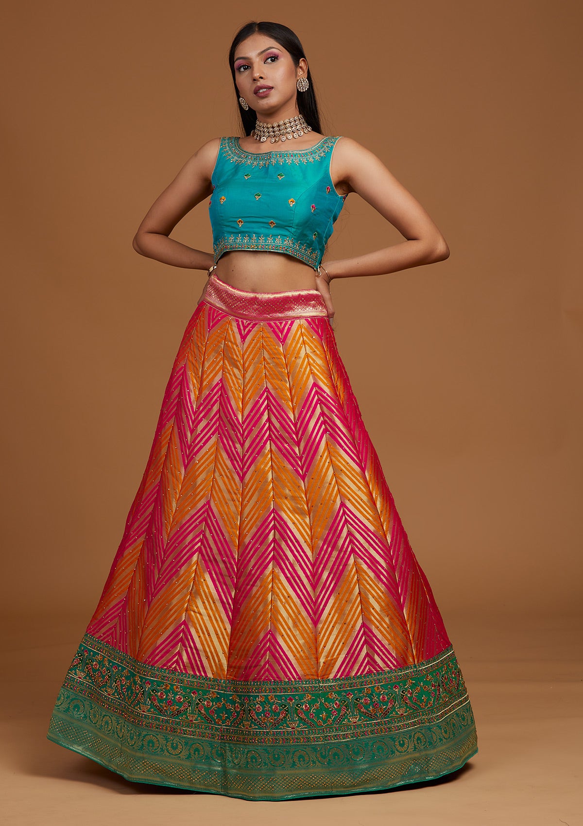 Rani Pink Zariwork Raw Silk Designer Lehenga-Koskii