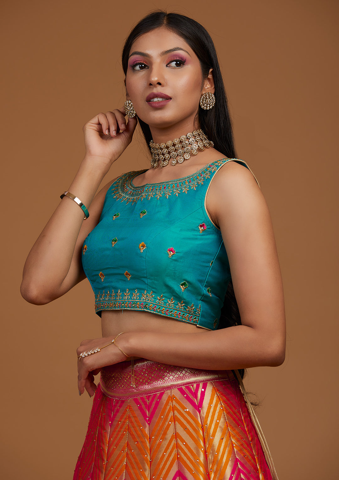 Rani Pink Zariwork Raw Silk Designer Lehenga-Koskii