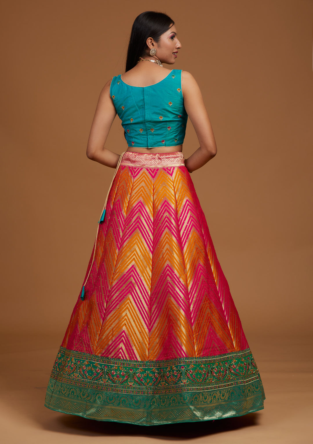Rani Pink Zariwork Raw Silk Designer Lehenga-Koskii