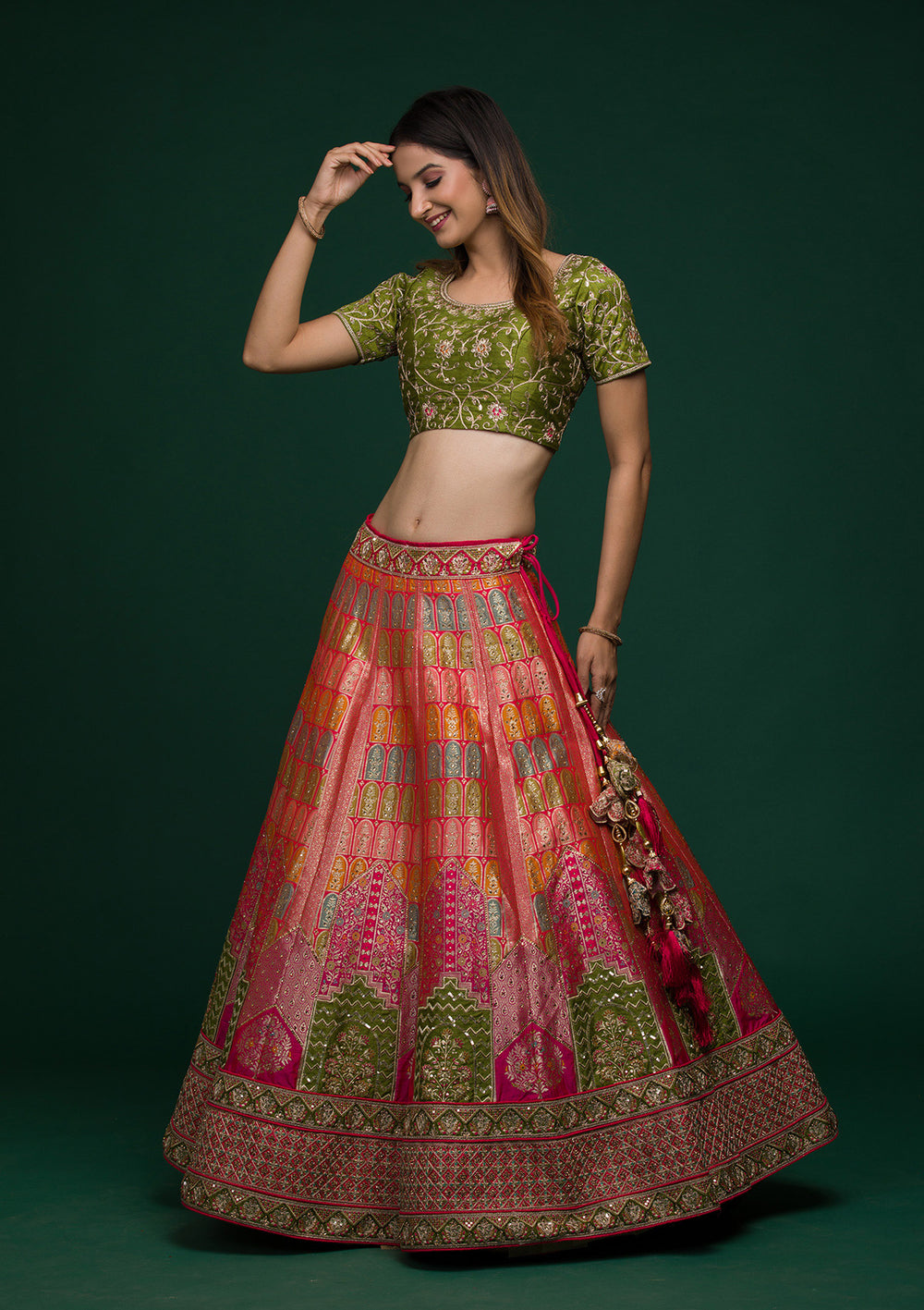 Rani Pink Zariwork Raw Silk Lehenga-Koskii