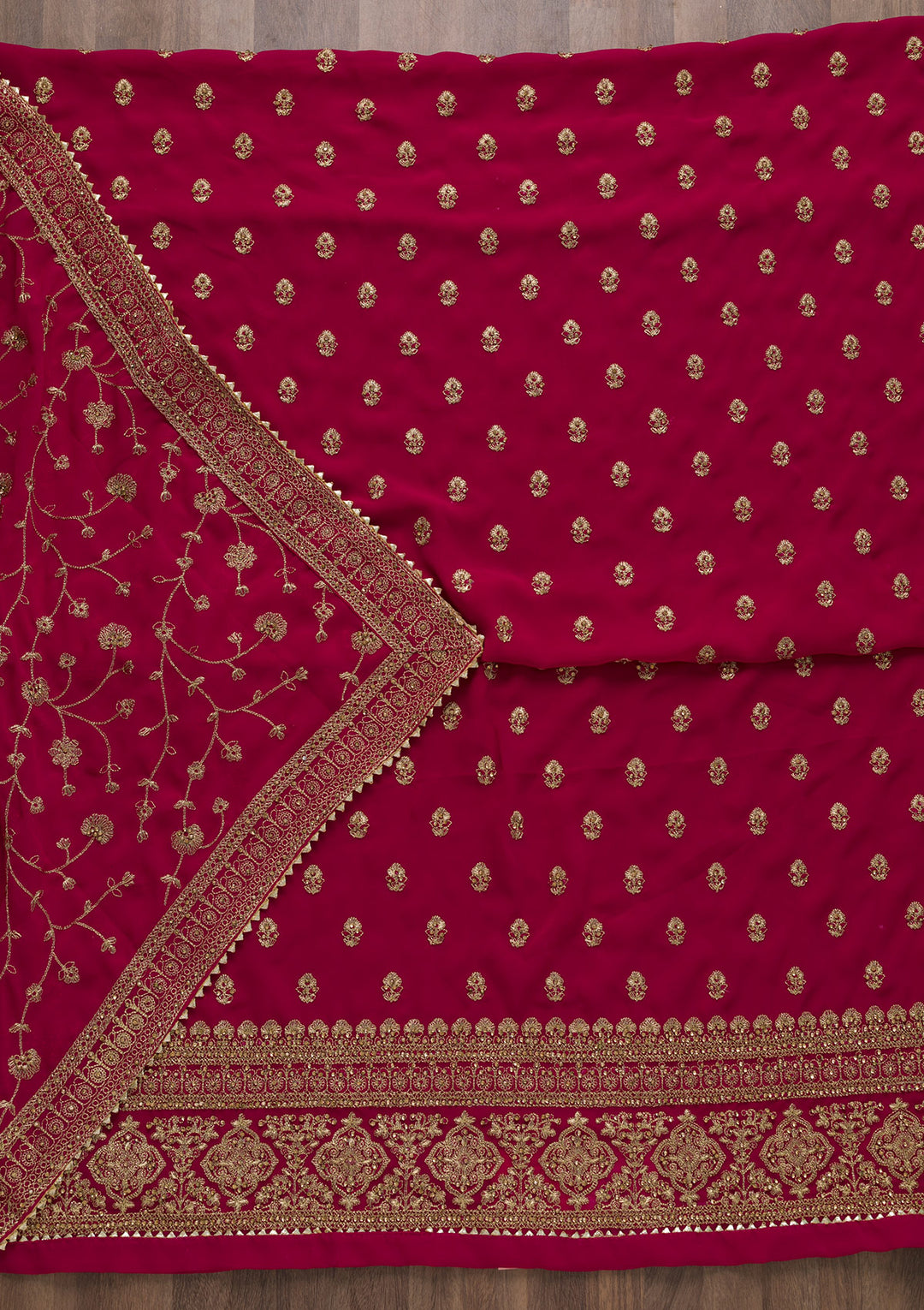 Rani Pink Zariwork Raw Silk Unstitched Salwar Suit-Koskii