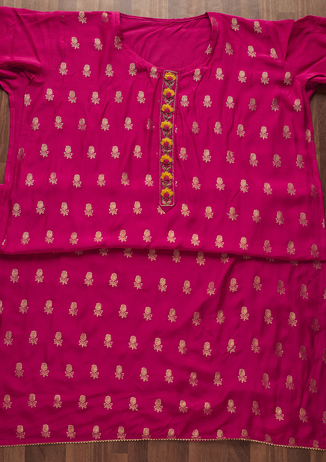 Rani Pink Zariwork Raw Silk Designer Semi-Stitched Salwar Suit - Koskii