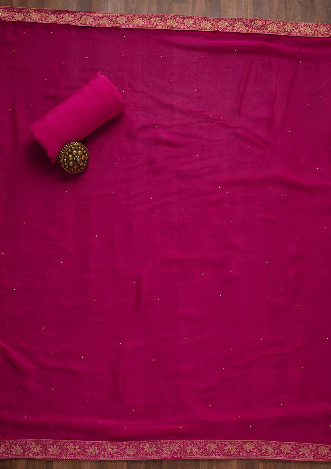 Rani Pink Zariwork Raw Silk Unstitched Salwar Suit - Koskii
