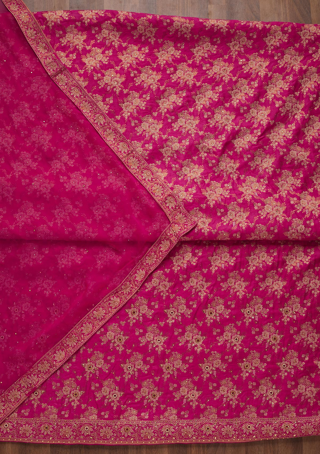 Rani Pink Zariwork Raw Silk Unstitched Salwar Suit - Koskii