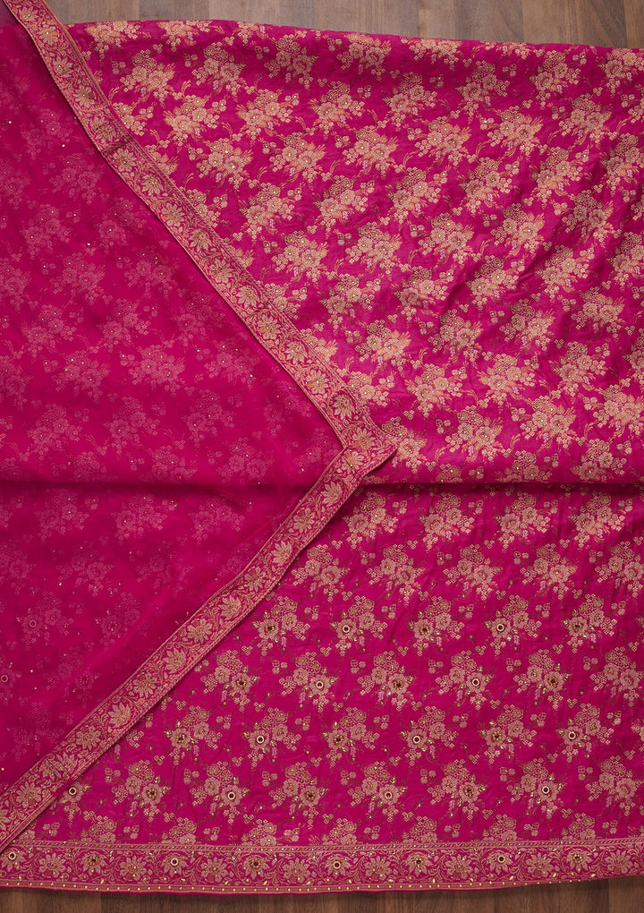 Rani Pink Zariwork Raw Silk Unstitched Salwar Suit - Koskii
