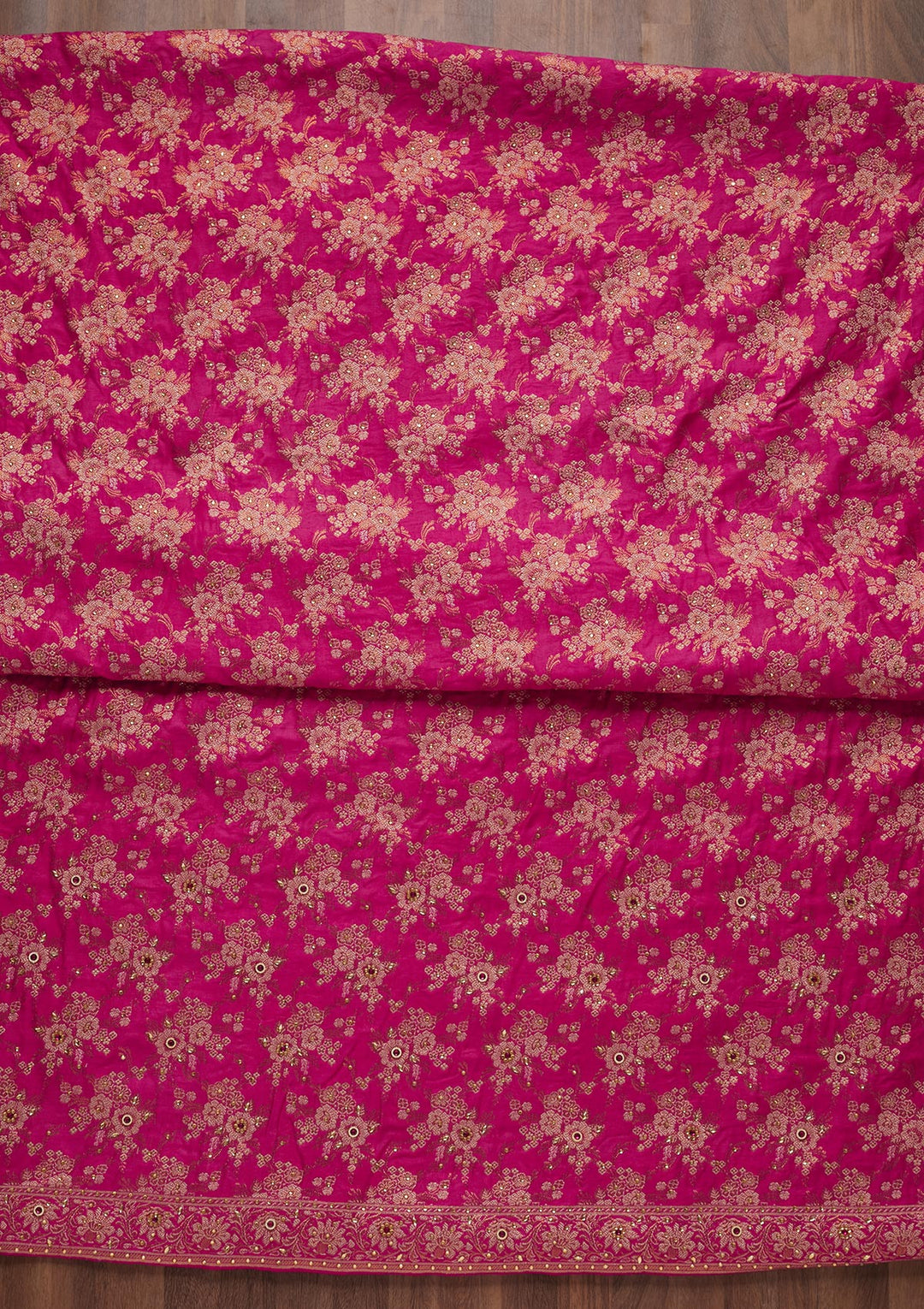 Rani Pink Zariwork Raw Silk Unstitched Salwar Suit - Koskii