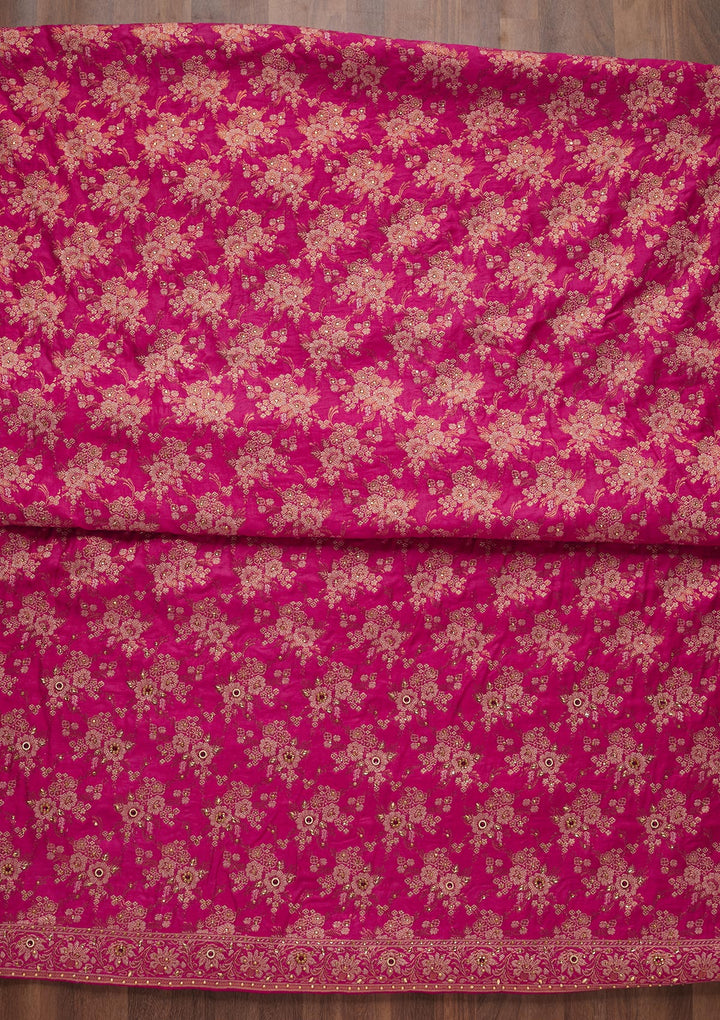 Rani Pink Zariwork Raw Silk Unstitched Salwar Suit - Koskii