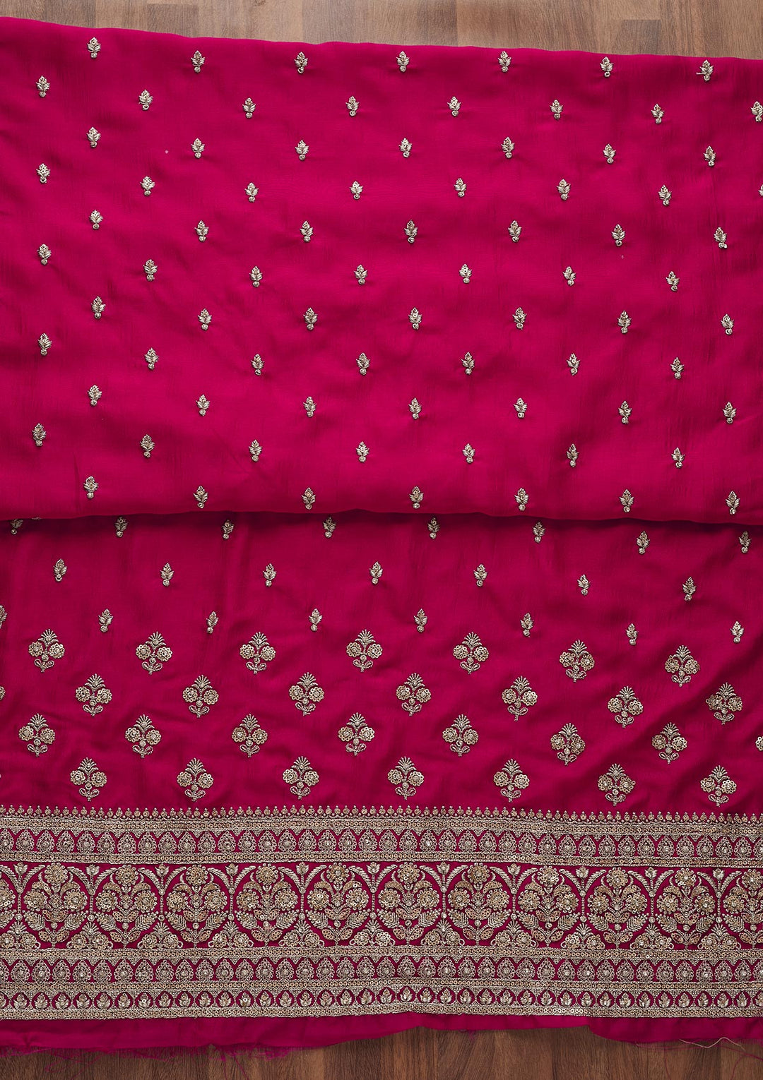 Rani Pink Zariwork Raw Silk Unstitched Salwar Suit-Koskii