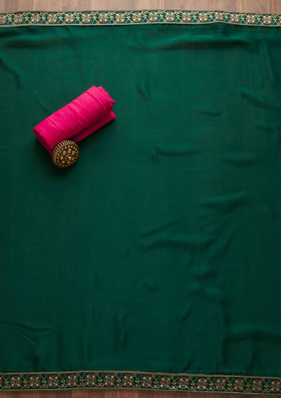 Rani Pink Zariwork Semi Crepe Semi-Stitched Salwar Suit-Koskii