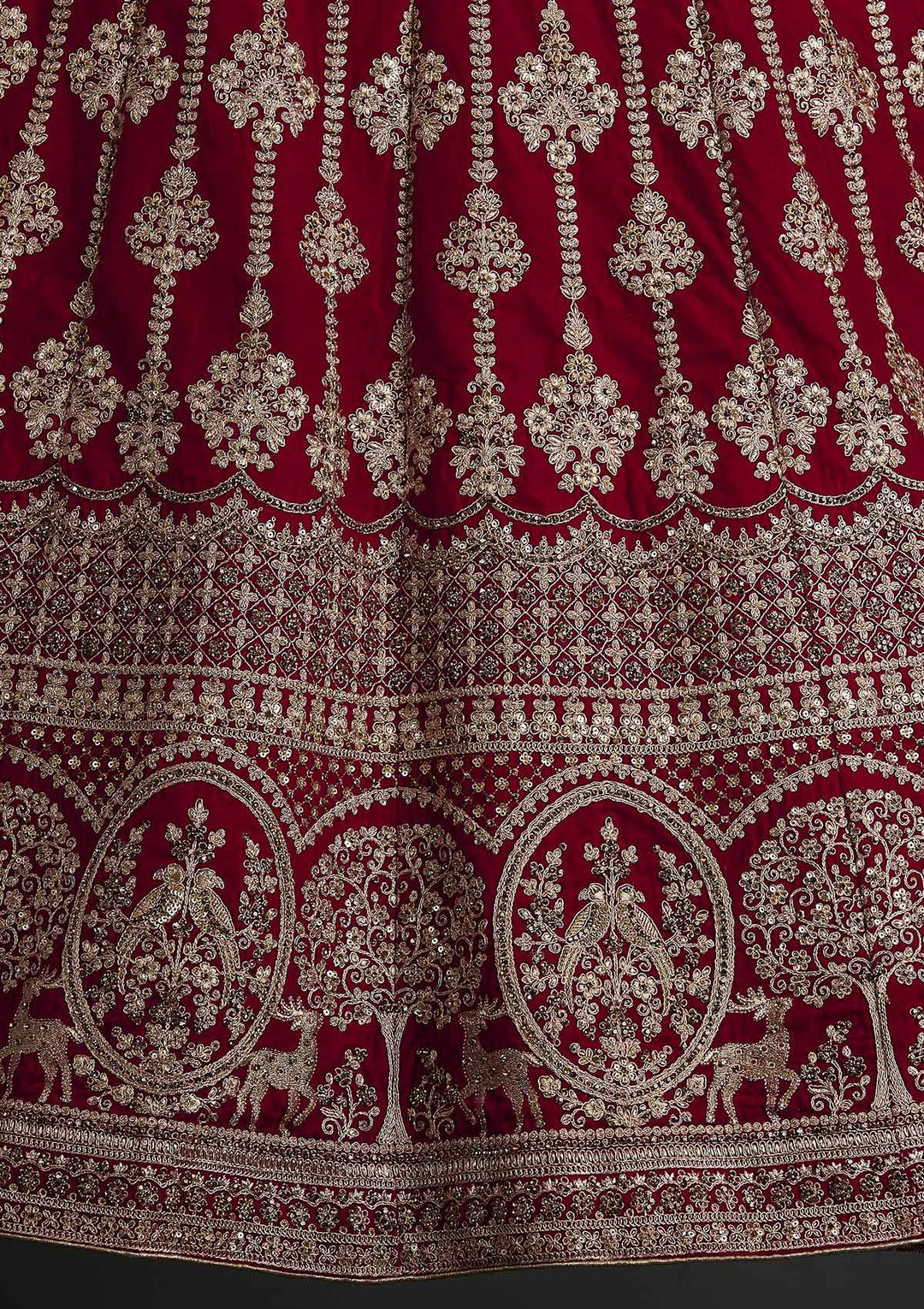 Rani Pink Zariwork Velvet Designer Semi-Stitched Lehenga - koskii
