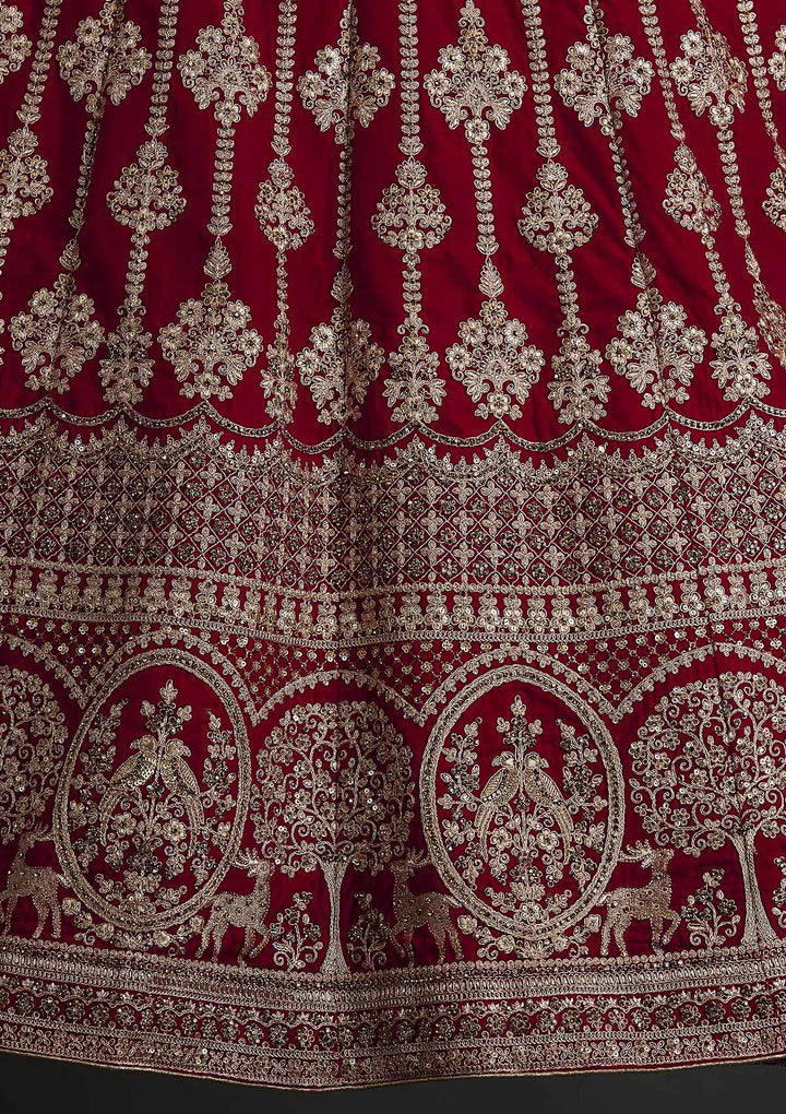 Rani Pink Zariwork Velvet Designer Semi-Stitched Lehenga - koskii