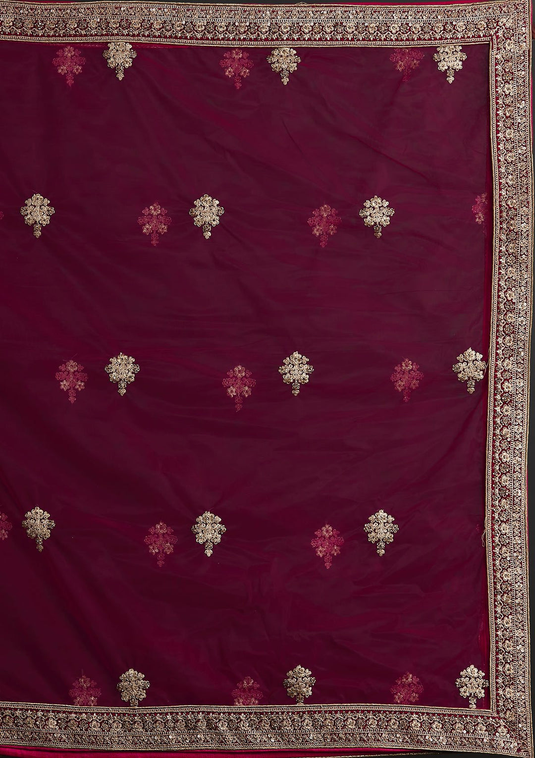 Rani Pink Zariwork Velvet Designer Semi-Stitched Lehenga - koskii