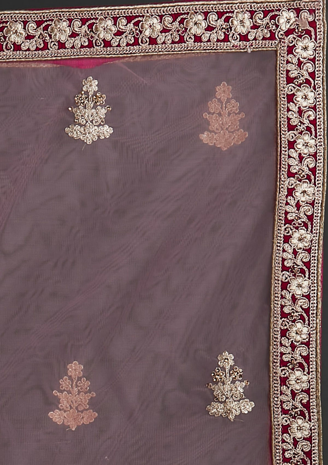 Rani Pink Zariwork Velvet Designer Semi-Stitched Lehenga - koskii