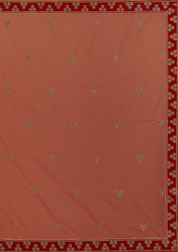 Rani Pink Zariwork Velvet Designer Semi-Stitched Lehenga - Koskii