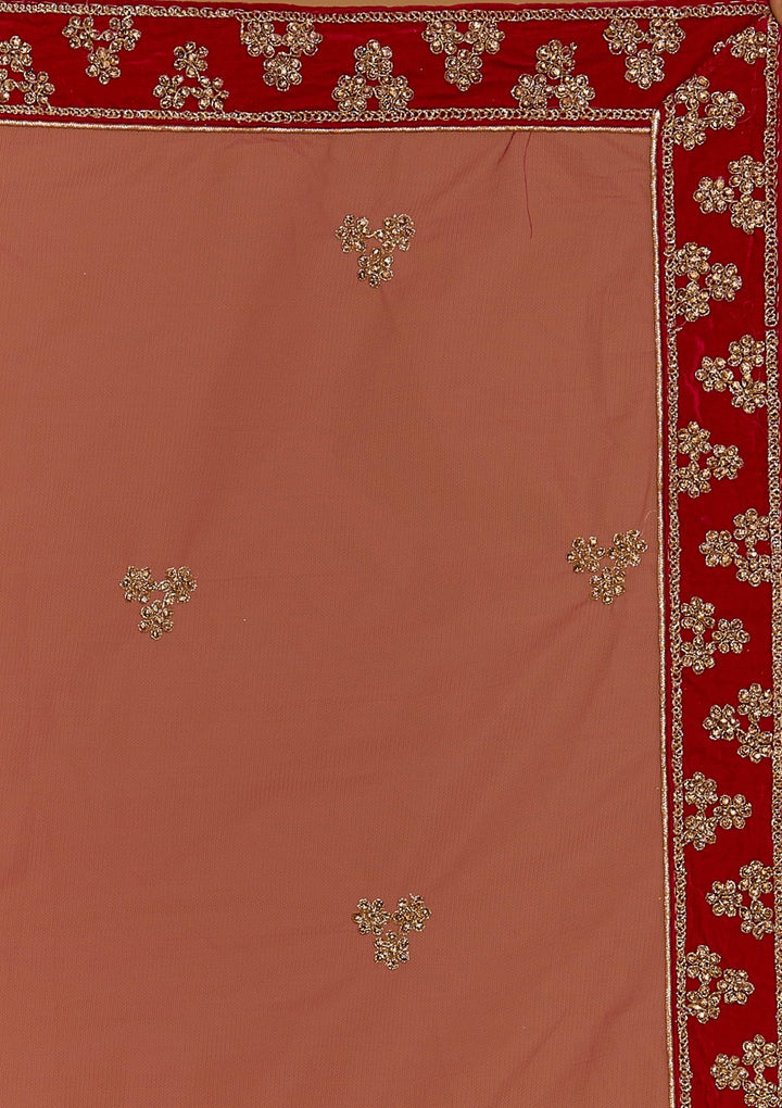 Rani Pink Zariwork Velvet Designer Semi-Stitched Lehenga - Koskii