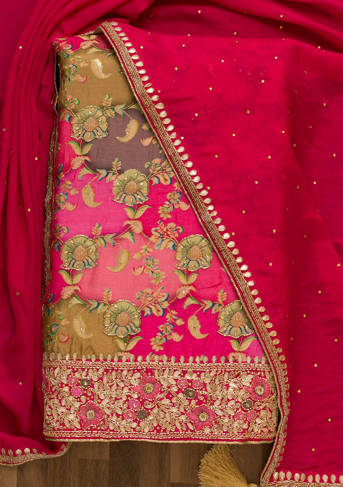 Rani Pink Cutdana Georgette Unstitched Salwar Suit-Koskii