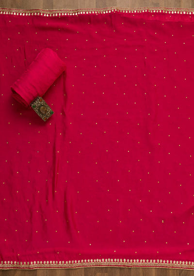 Rani Pink Cutdana Georgette Unstitched Salwar Suit-Koskii