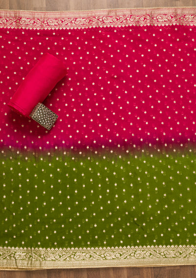 Rani Pink Cutdana Semi Crepe Unstitched Salwar Suit-Koskii