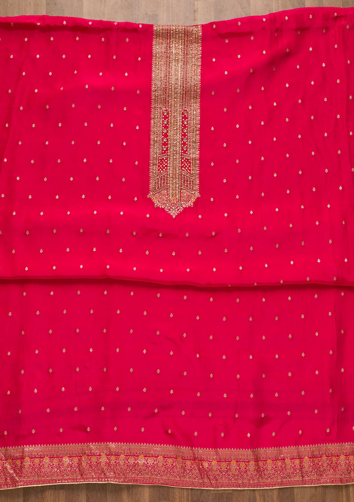 Rani Pink Cutdana Semi Crepe Unstitched Salwar Suit-Koskii