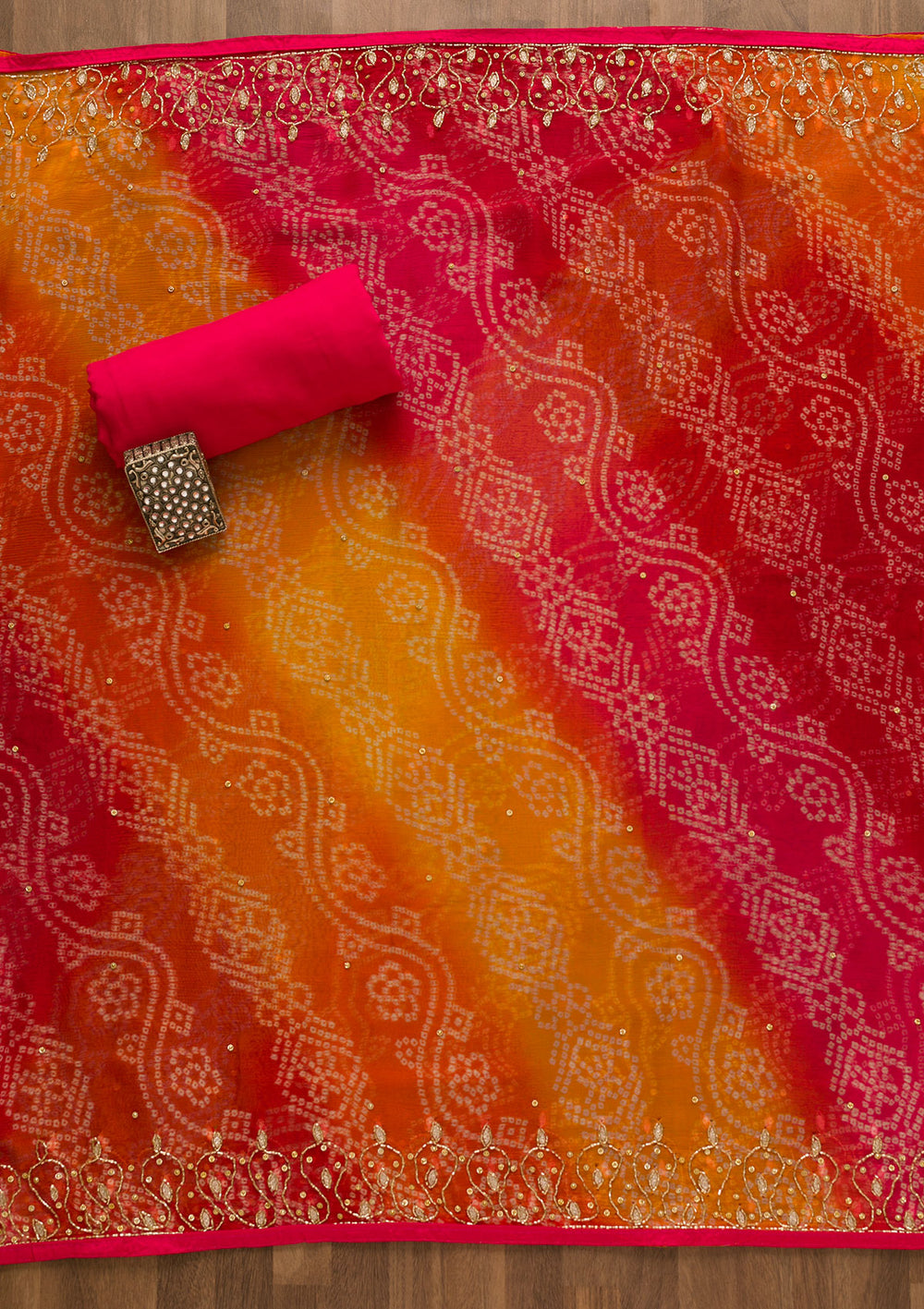 Rani Pink Cutdana Semi Crepe Unstitched Salwar Suit-Koskii