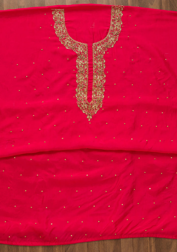 Rani Pink Cutdana Semi Crepe Unstitched Salwar Suit-Koskii