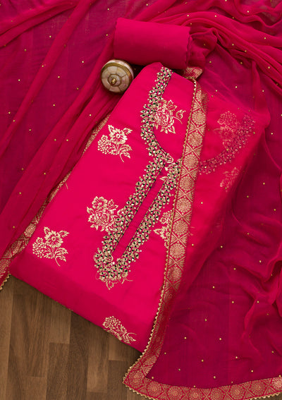 Rani Pink Gotapatti Organza Unstitched Salwar Suit-Koskii