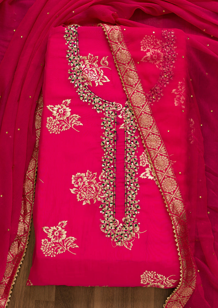 Rani Pink Gotapatti Organza Unstitched Salwar Suit-Koskii