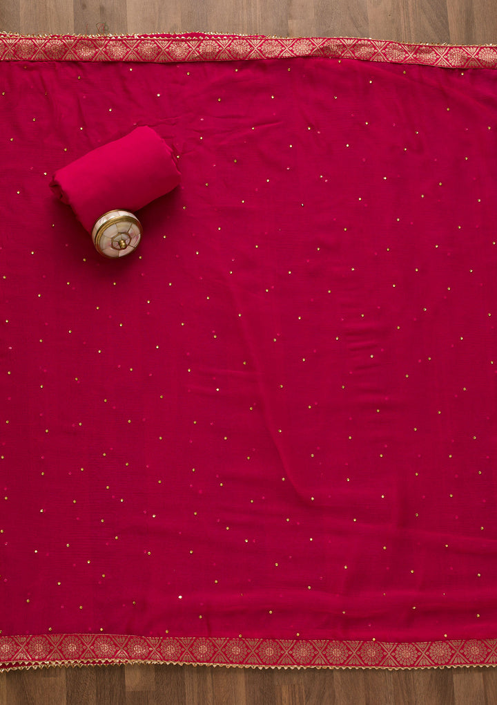 Rani Pink Gotapatti Organza Unstitched Salwar Suit-Koskii