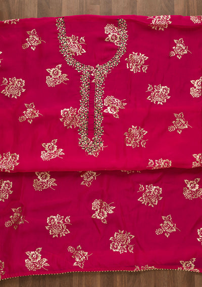 Rani Pink Gotapatti Organza Unstitched Salwar Suit-Koskii