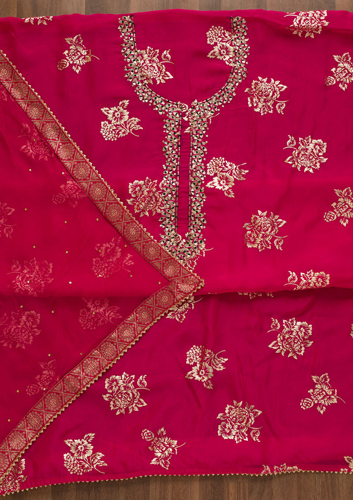 Rani Pink Gotapatti Organza Unstitched Salwar Suit-Koskii